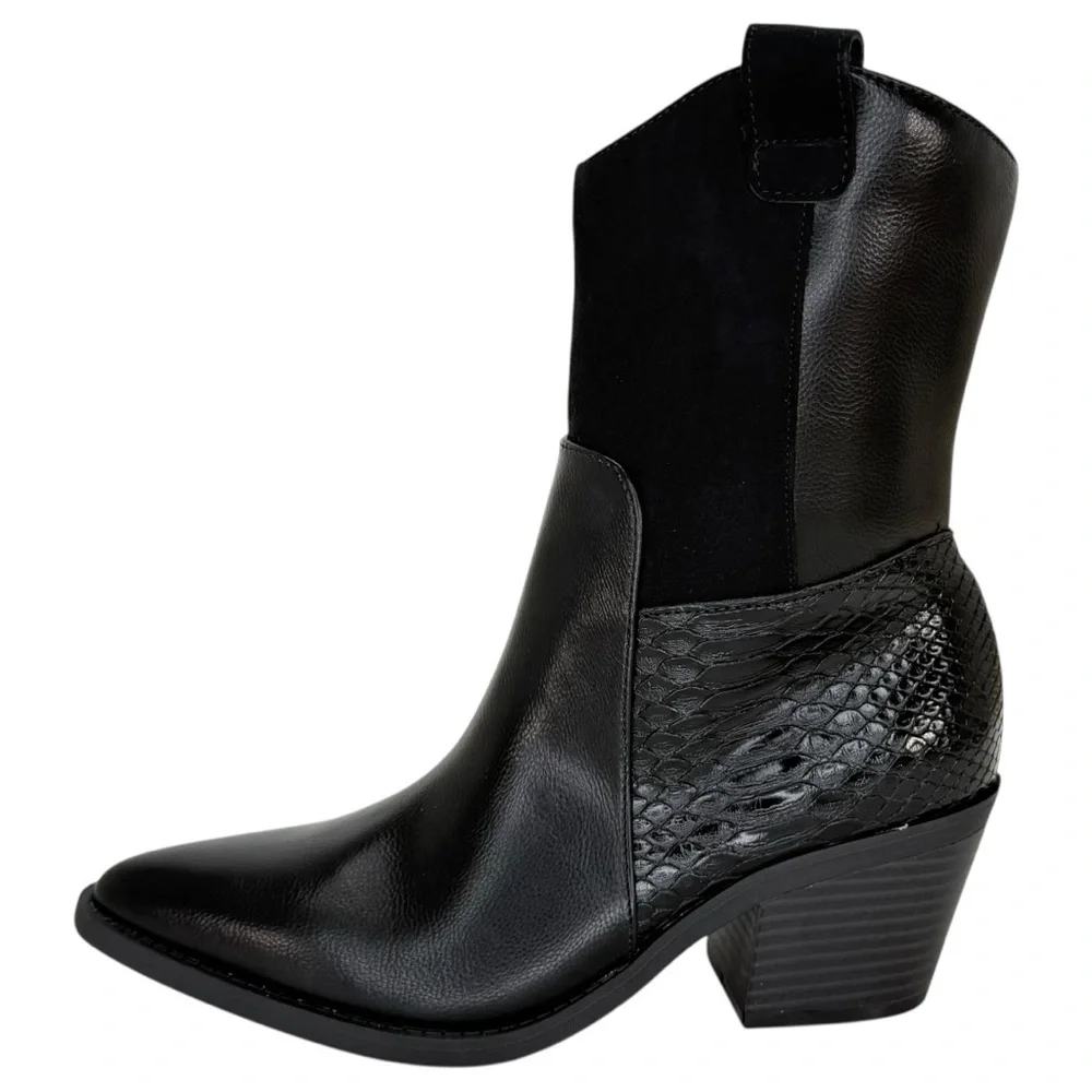 Sun + Stone Biancaa Black Faux Leather Western Womens Ankle Boots Size 6M - Picture 4 of 13